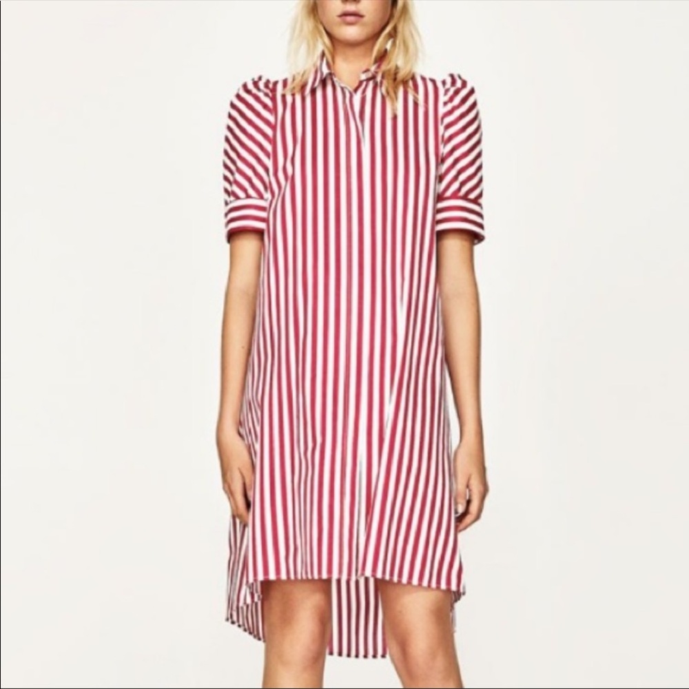 Zara striped red and white high low midi dress